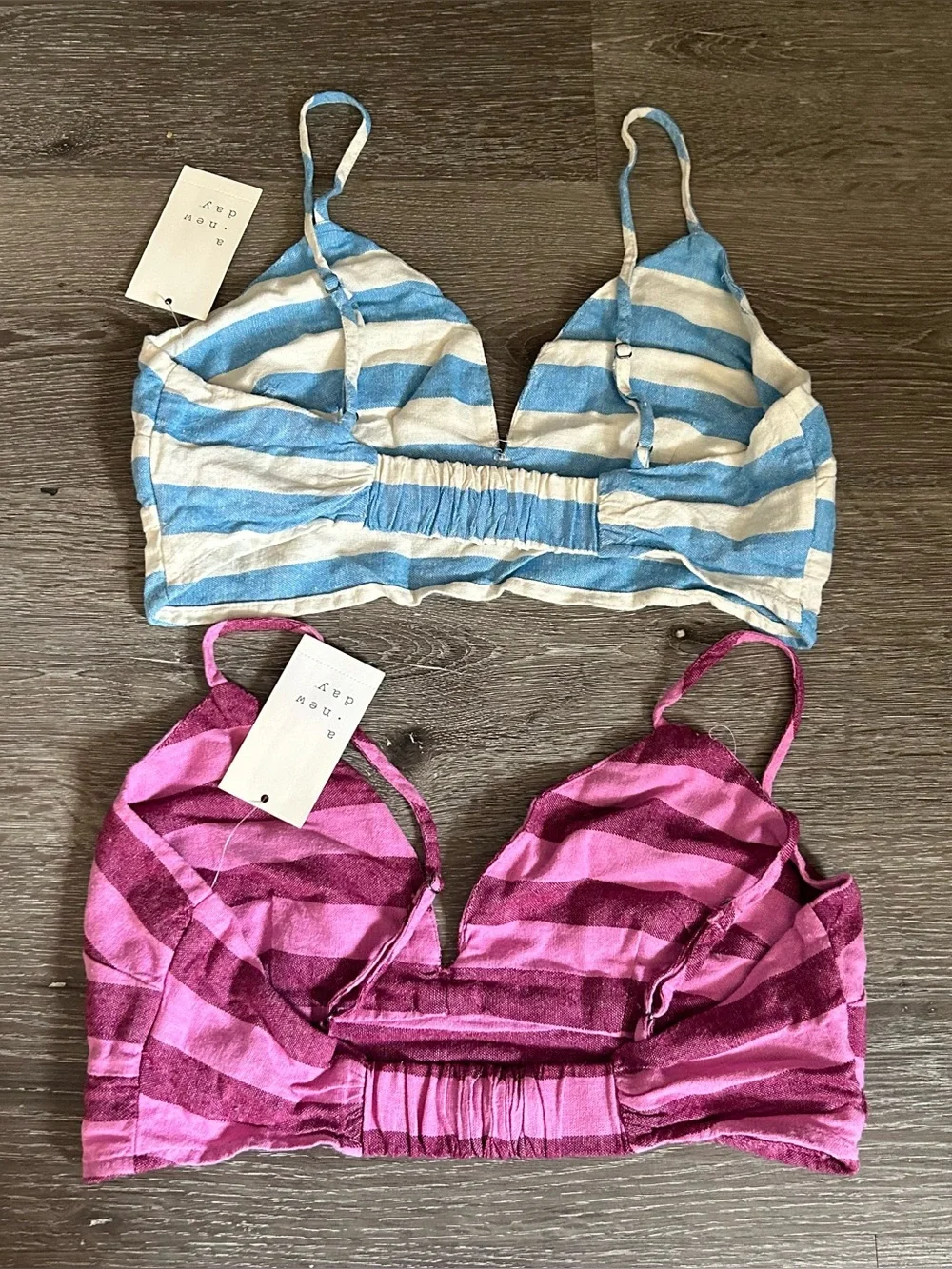 NWT‎ Small A New Day Bralettes lot of 2  Pink Blue Stripes Linen Blend